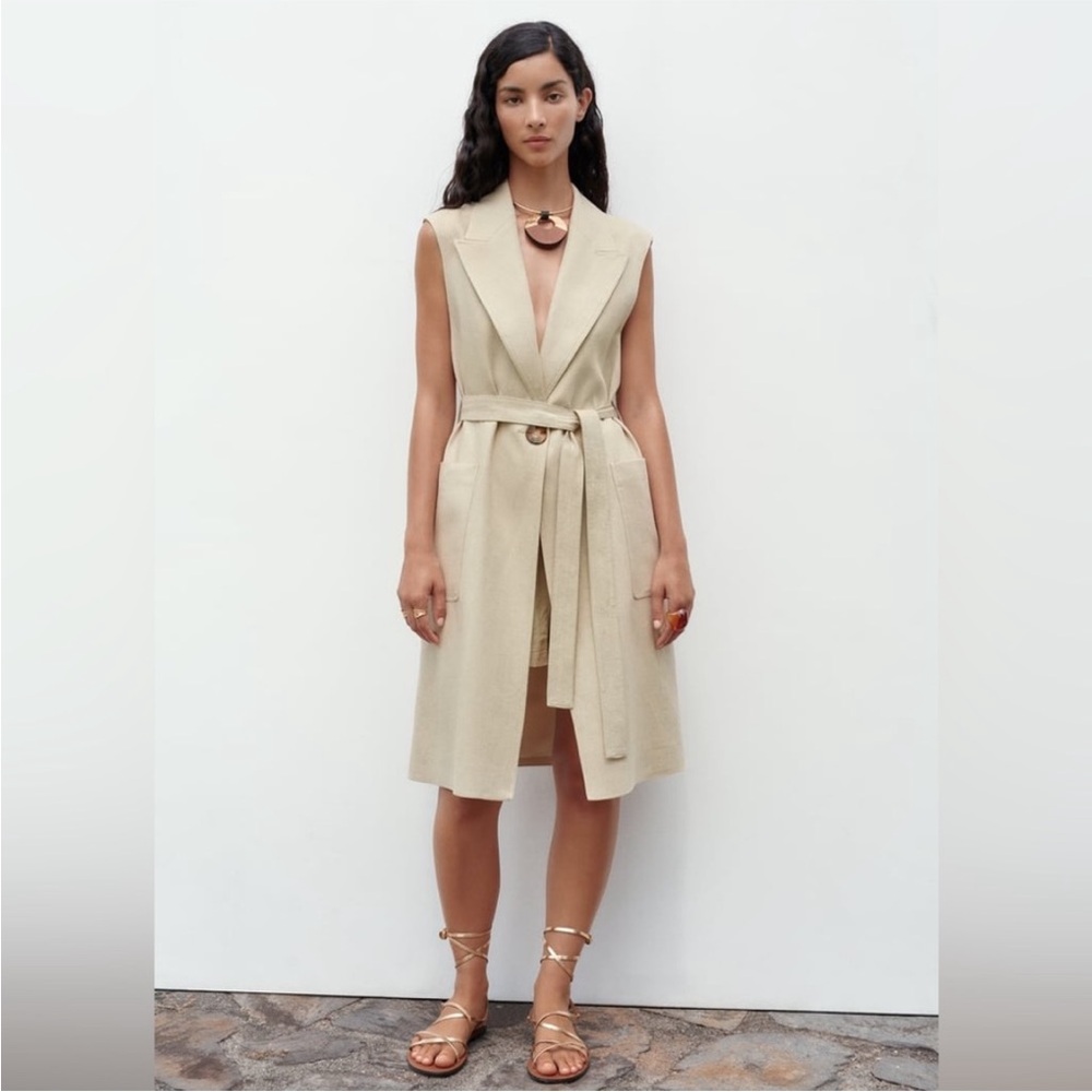 Zara, linen blend long vest, size S